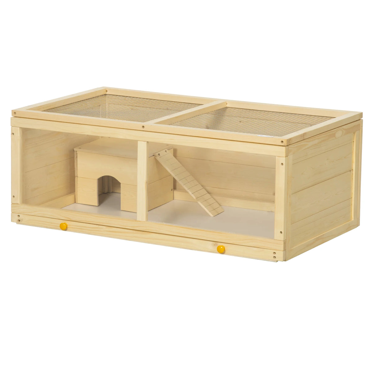 Wooden Hamster Cage, Small Animal Cage with Sliding Tray, Openable Top, Hut, Exercise Play House for Syrian Hamsters