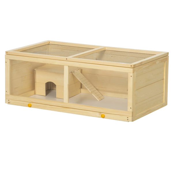 Wooden Hamster Cage, Small Animal Cage with Sliding Tray, Openable Top, Hut, Exercise Play House for Syrian Hamsters