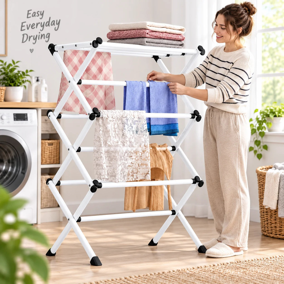 3-Tier Folding Clothes Airer, Portable Indoor Laundry Drying Rack
