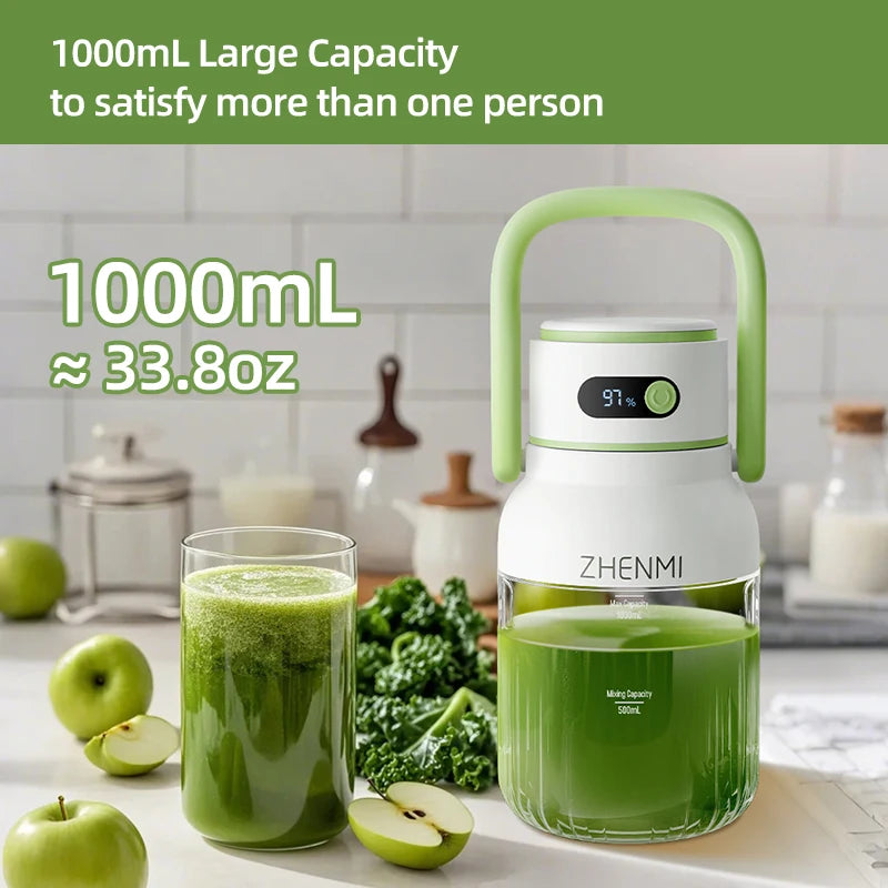 Portable Juicer, 33Oz. Vessel, USB-C Rechargeable, Easy to Clean, Suitable for Juicing Fruits and Vegetable,