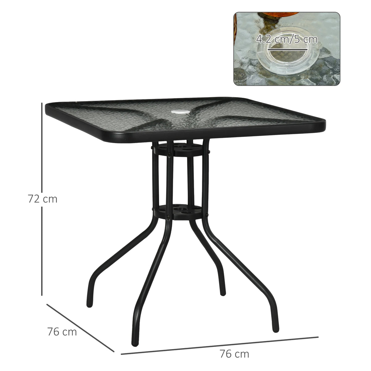 Square Patio Table, Tempered Glass Top, Garden Dining & Coffee Table