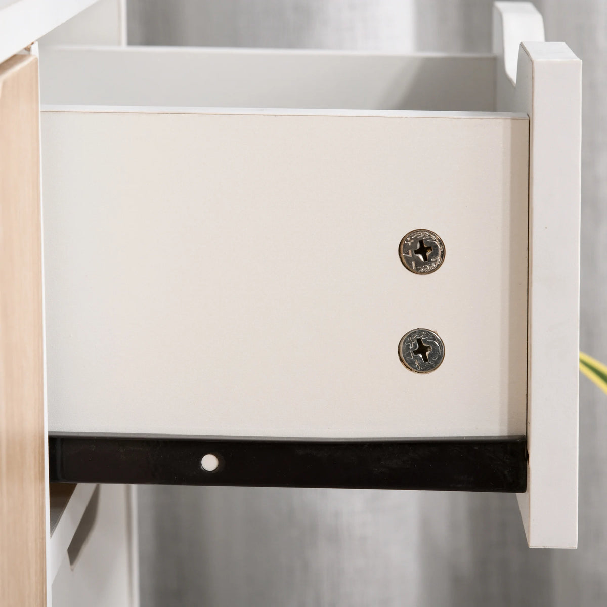 Scandinavian Storage Cabinet with Drawer and 3 Cupboards, White and Natural