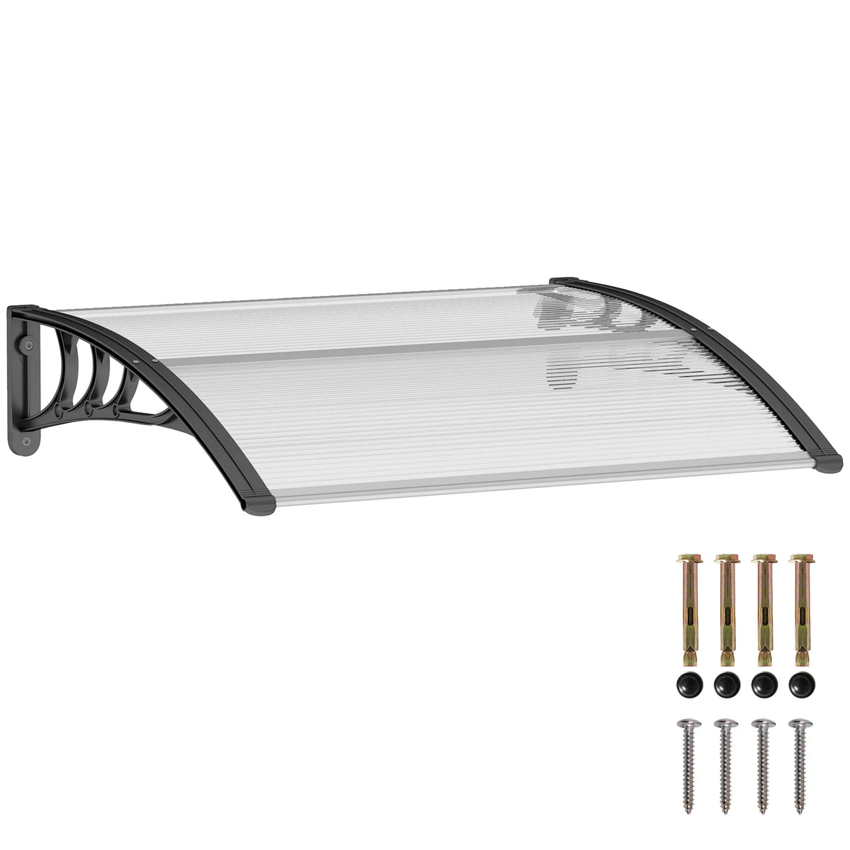 Curved Window Canopy, Aluminium Polycarbonate Awning, 120x75cm, White