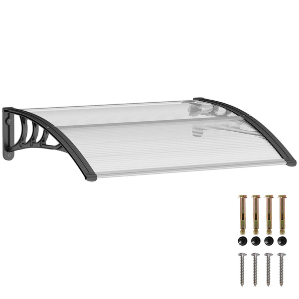 Curved Window Canopy, Aluminium Polycarbonate Awning, 120x75cm, White