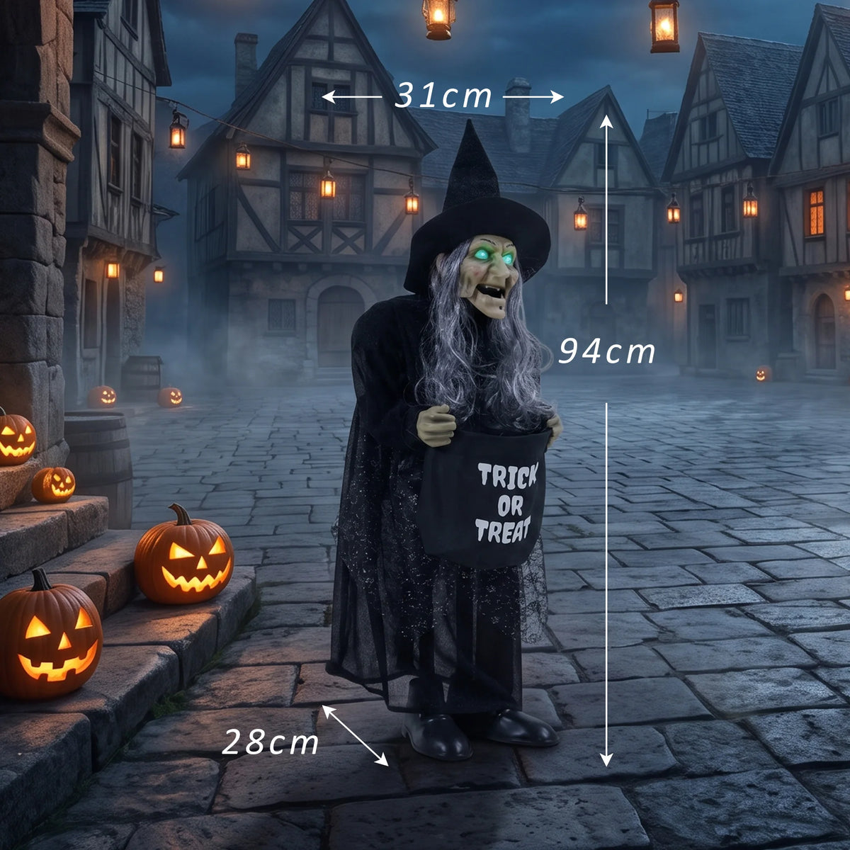 Moving mouth mechanism on an animated witch prop
