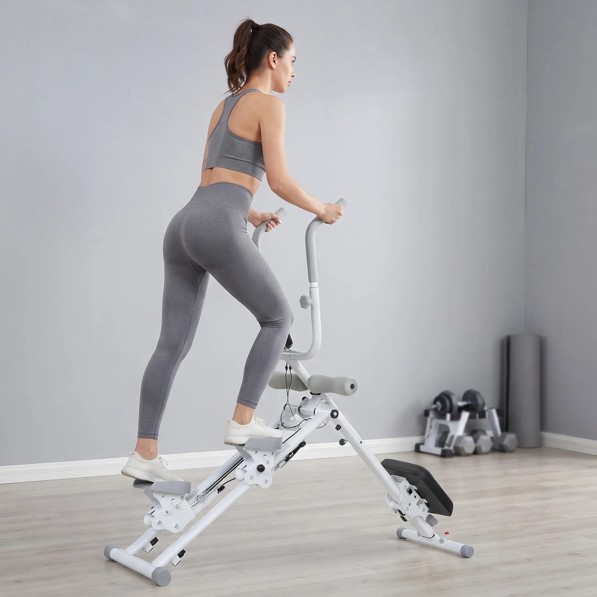 2-in-1 Ab Machine and Stair Stepper with LCD Monitor, Foldable, White