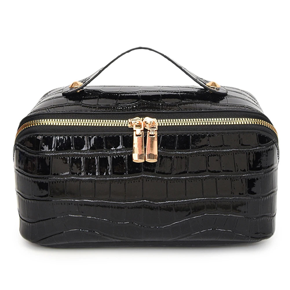 PU Leather Makeup Bag Multi Compartment Cosmetic Organizer Travel Toiletry Bag