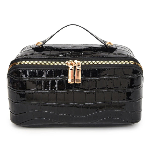 PU Leather Makeup Bag Multi Compartment Cosmetic Organizer Travel Toiletry Bag