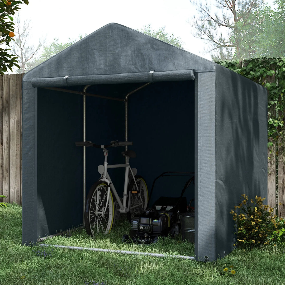 Portable Garden Storage Shed 1.6x2.2m for 3 Bikes or Motorbike UV Resistant Galvanised Steel Frame Dark Grey