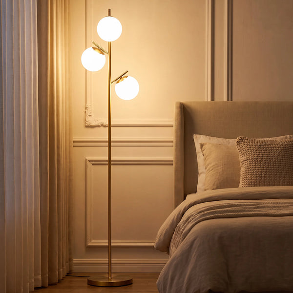 Modern 3-Light Globe Floor Lamp with Frosted Glass Shades and Foot Switch