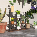 4 Tier Metal Plant Stand 6 Shelves 80x24x61.5cm 15kg per Shelf Indoor Display Rack Carbonised Black Fir Wood