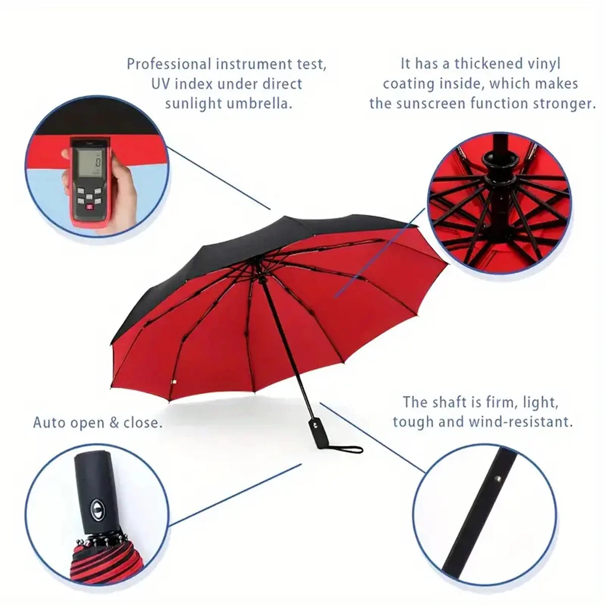 Double-Layer Windproof Automatic Umbrella, 10-Rib Large Folding Umbrella