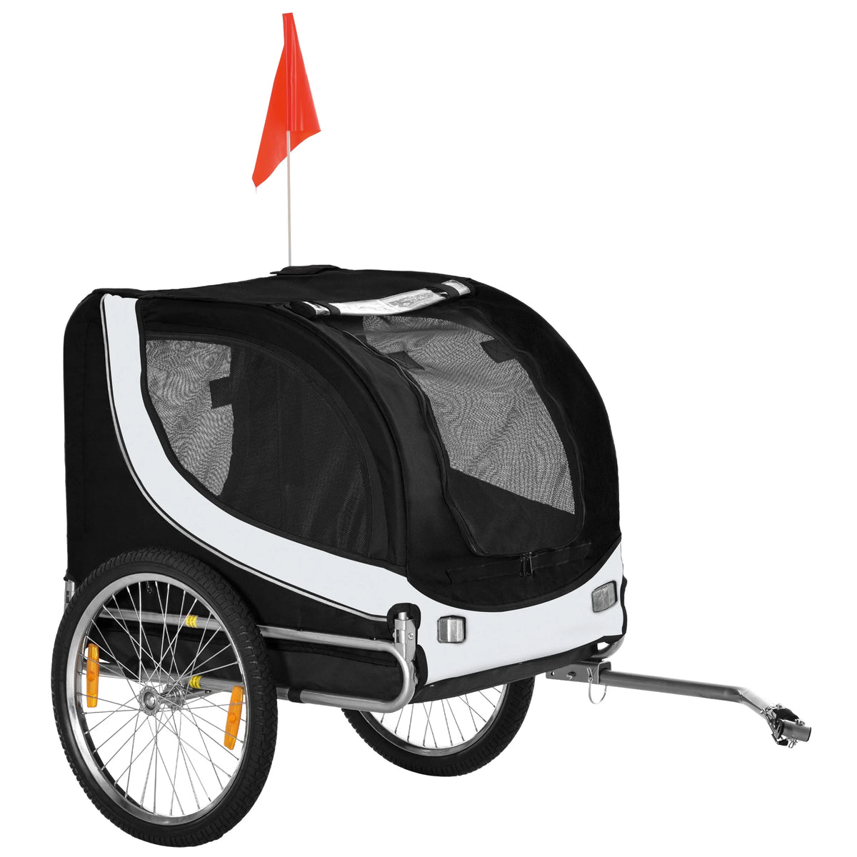 Folding Dog Bike Trailer and Pet Stroller Steel Frame Oxford Fabric Mesh Windows Reflectors and Flag