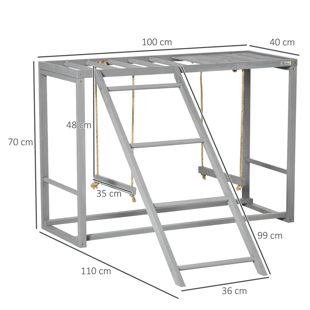 Chicken Activity Play Frame with 2 Swings Ladder and Perches Fir Wood Anti Tip for 3-4 Chickens Grey