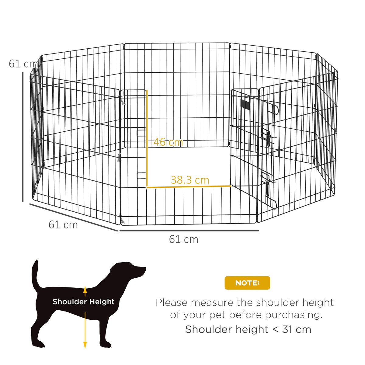 24in Eight-Panel Dog Playpen, Metal Puppy Pen with Lockable Door, Black