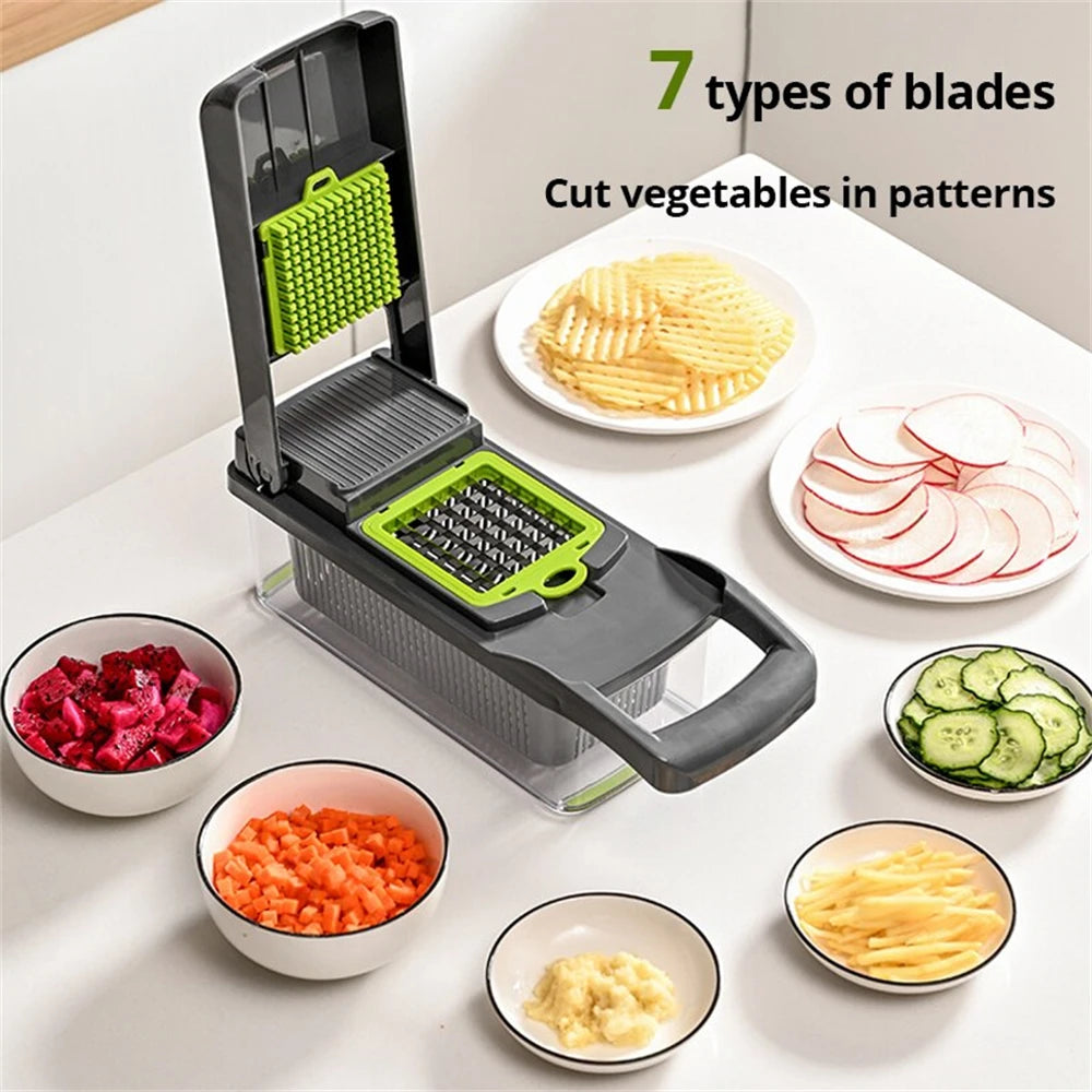 12/16Pcs Vegetable Cutter Multifunctional Slicer Fruit Potato Peeler Carrot Grater Kitchen Accessories Basket Vegetable Slicer