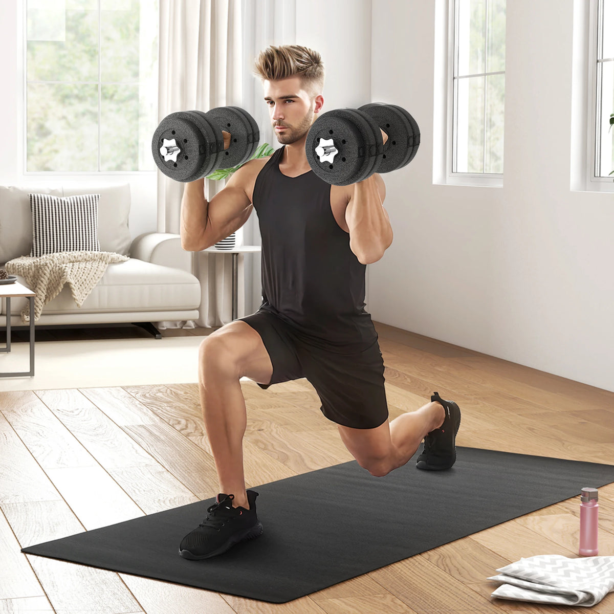 30kg Adjustable Dumbbells Set, Hand Weights for Home Gym and Strength Training, Black