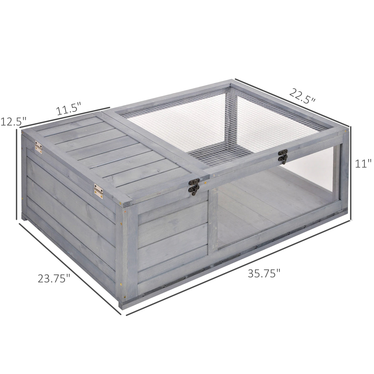 Tortoise House with Mesh Roof, Small Pet Reptile Wooden House, Grey