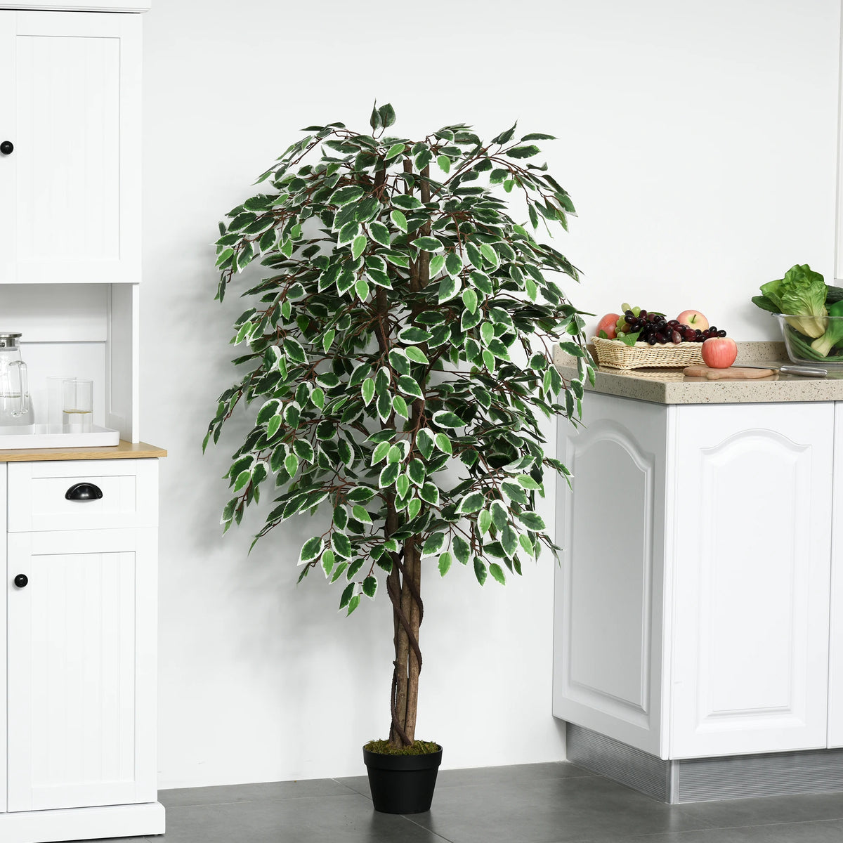 160cm/5.2ft Artificial Ficus Tree, Fake Plant in Pot for Indoor & Outdoor Use