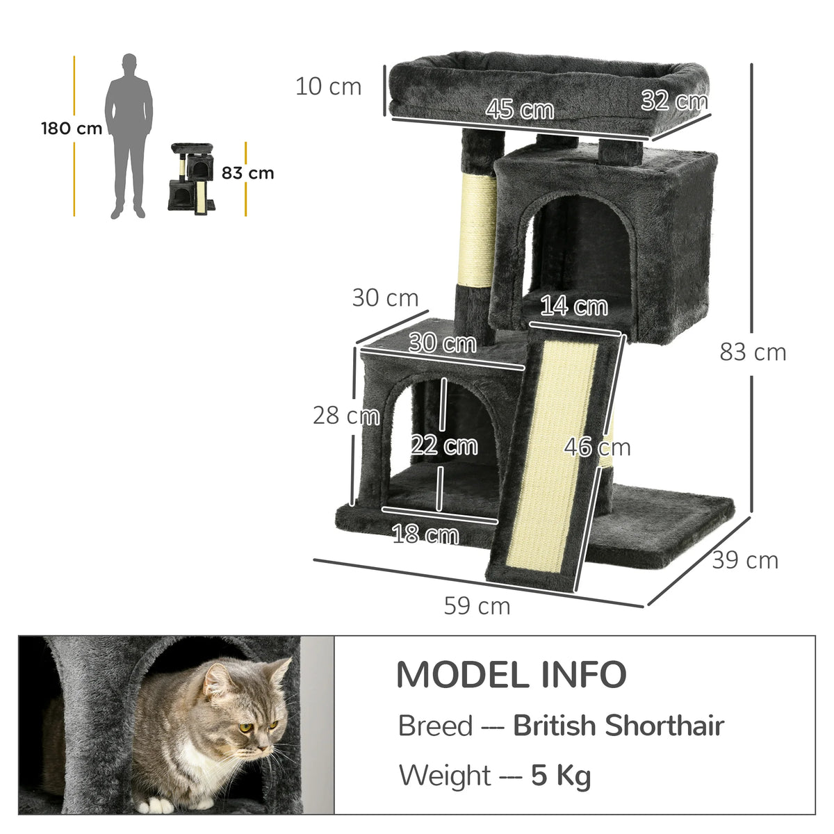 Cat Rest & Play Activity Tree w/ 2 House Perch Scratching Post