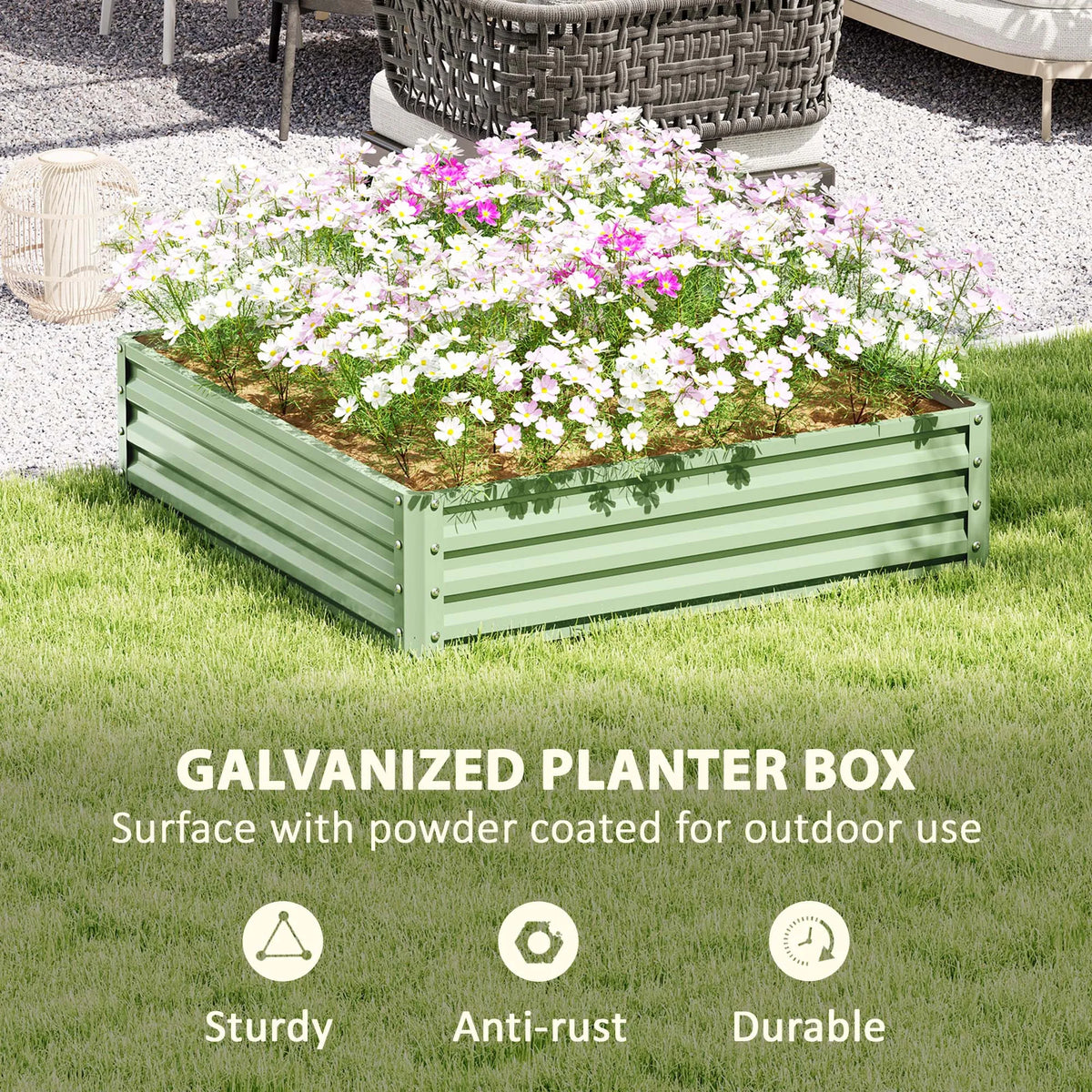 432L Square Raised Garden Bed, Galvanised Planter Box Outdoor with Open Bottom, Metal Raised Garden Bed Kit