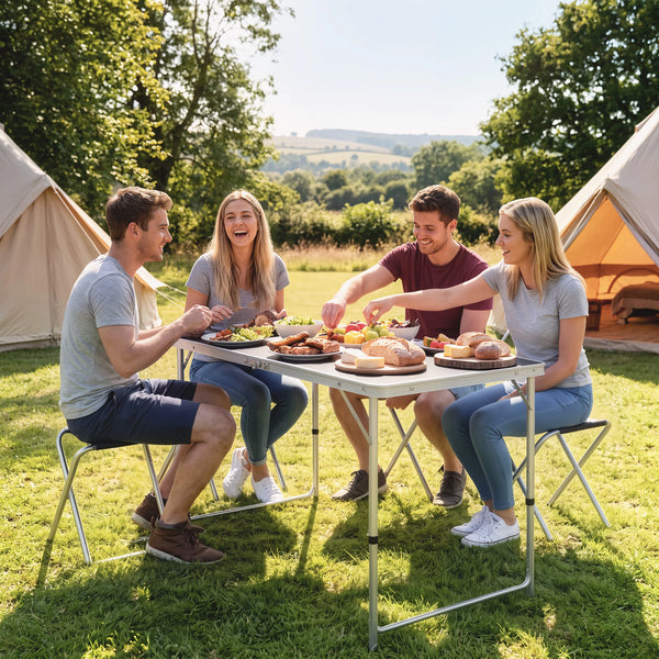 Folding Aluminium Picnic Table and 4 Chairs Set with Adjustable Height, Black