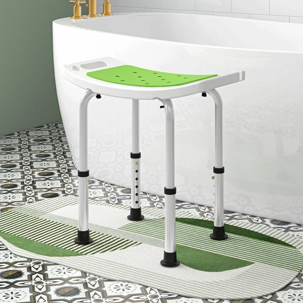 Height-Adjustable Aluminium Shower Stool with Padded Seat and Non-Slip Feet, Green