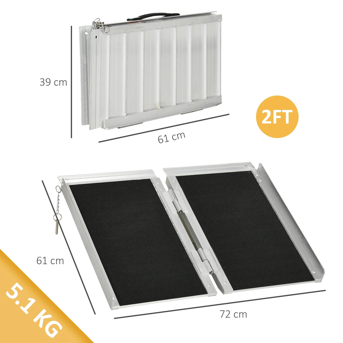 Folding Aluminium Wheelchair Ramp with Carry Handle, 61cm