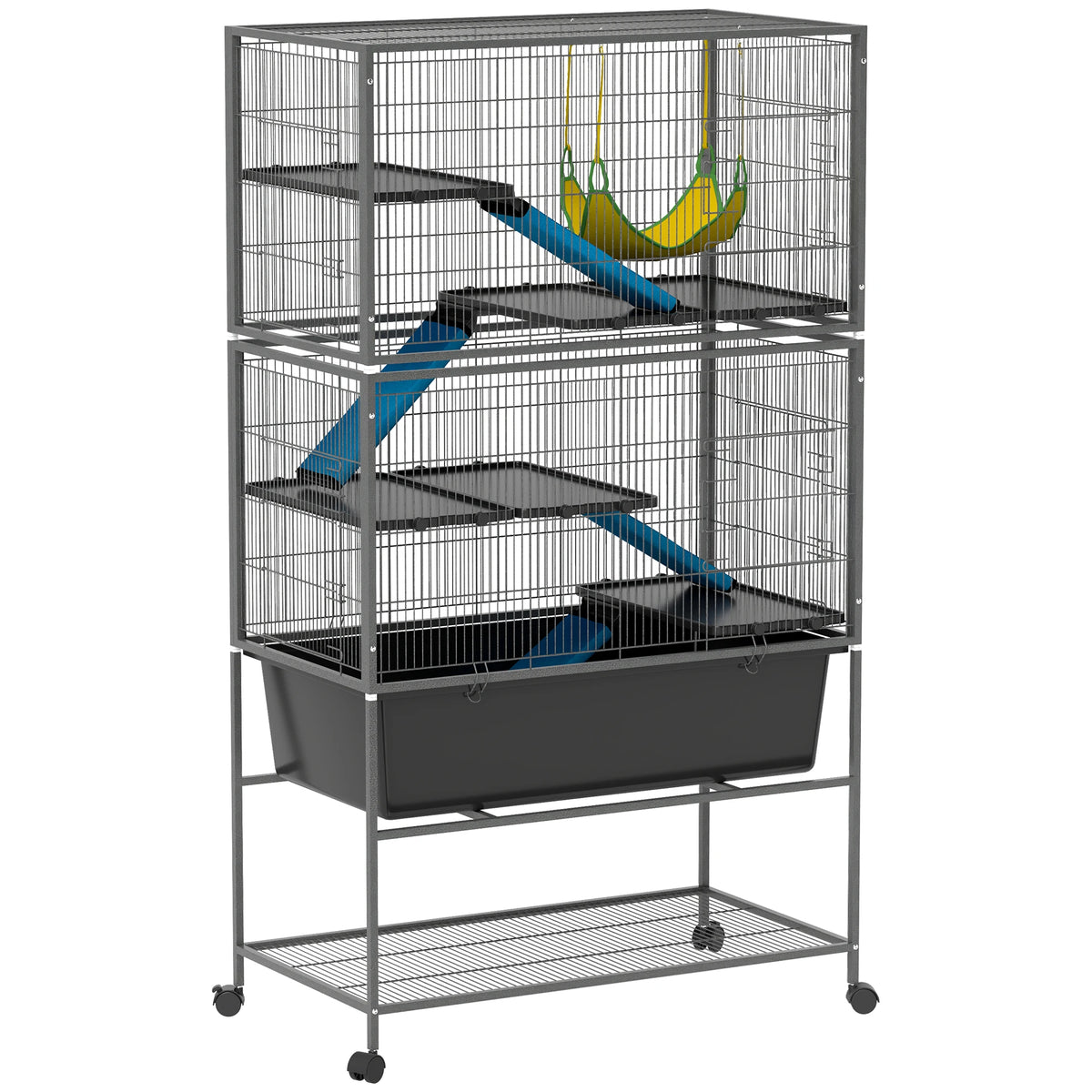 5 Level Rolling Small Animal Cage with Cloth Covered Ramps 16cm Deep Base and 1.2cm Bar Spacing