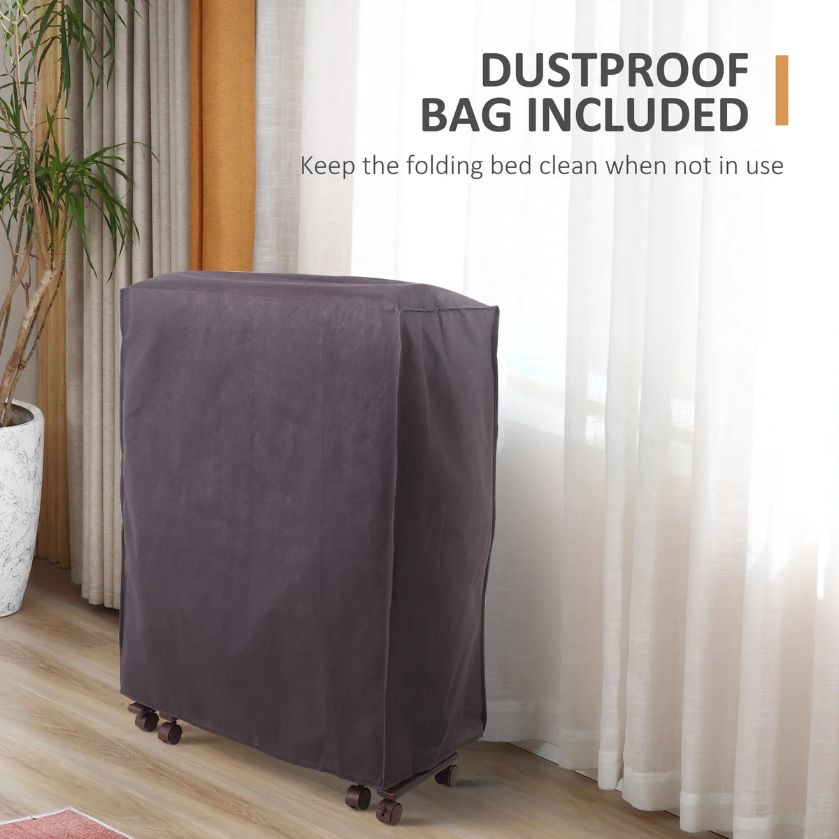 Folding Guest Bed with 8cm Mattress and Adjustable Backrest, Single 190 x 76 cm, on Wheels