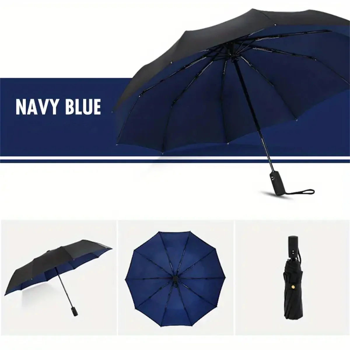Double-Layer Windproof Automatic Umbrella, 10-Rib Large Folding Umbrella
