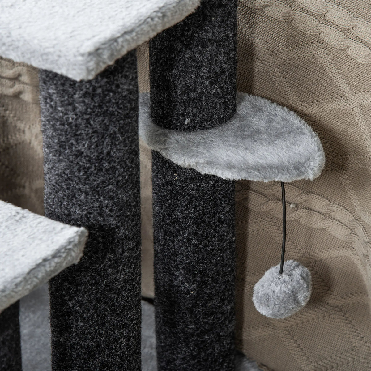 4-Step Cat Stairs with Scratching Posts, Platform and Hanging Ball, Light Grey