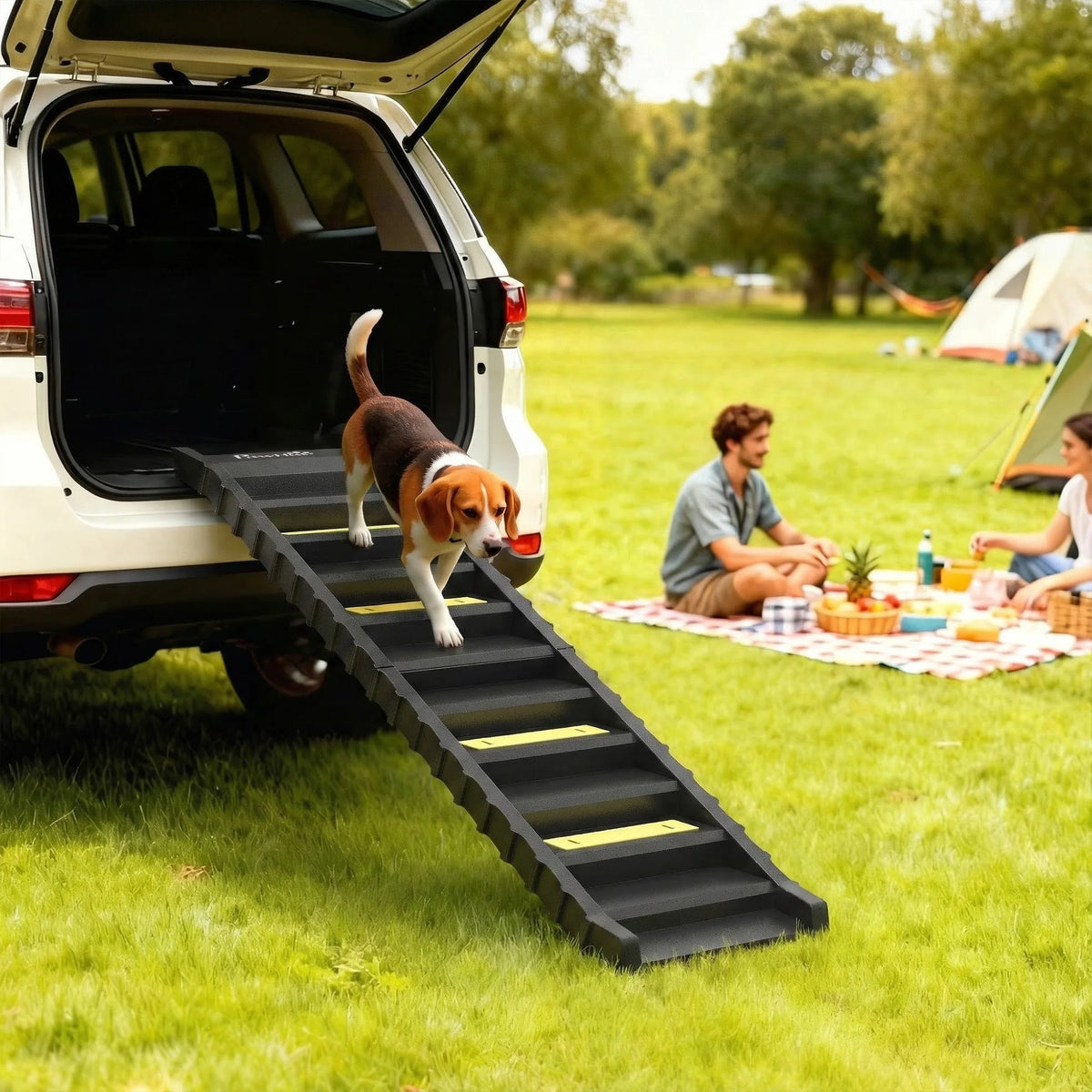 Foldable Dog Ramp for Car 154cm 10 Step Non Slip Dog Stairs for SUVs and Trucks 68kg Capacity Black