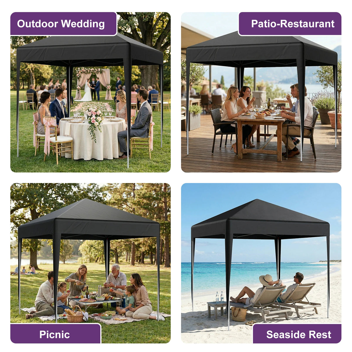 2x2M Pop Up Gazebo Waterproof Canopy with Adjustable Steel Frame