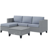 5-Piece PE Rattan Garden Corner Sofa Set with Glass Coffee Table and Footstool