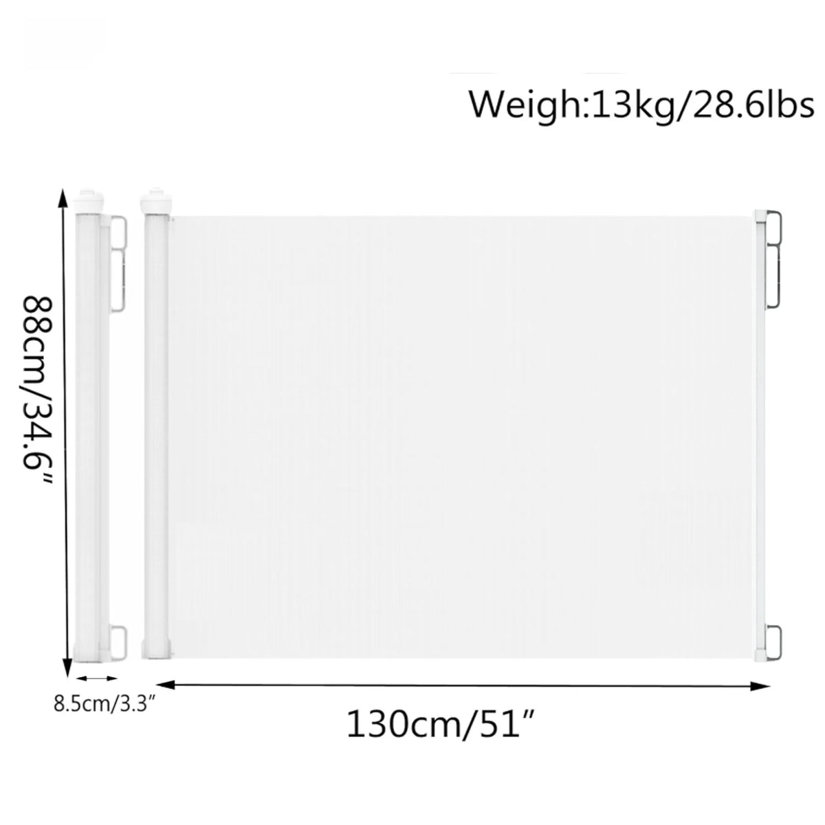Extendable Cat Puppy Baby Gate 130cm Retractable Wall Mounted Child Safety Dog Stair Gate White