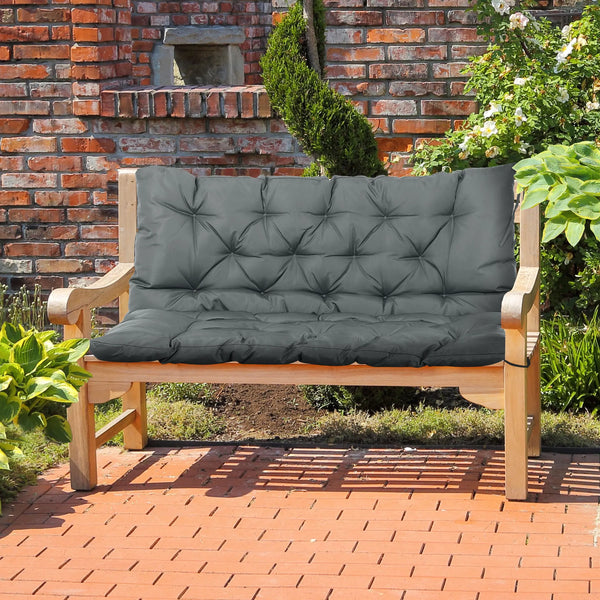 Garden Bench Cushion 2 Seater Swing Chair Seat Pad Water and Stain Resistant with Tie Fastenings Dark Grey