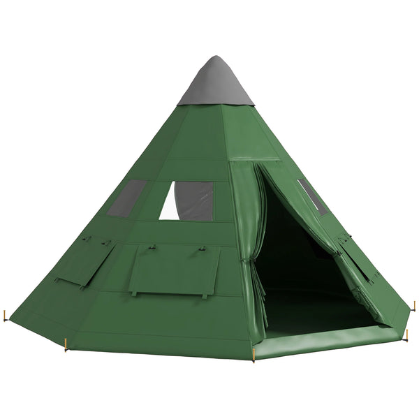 6 Person Tipi Tent with Mesh Windows and Sewn-In Groundsheet, 365 x 365 x 260 cm