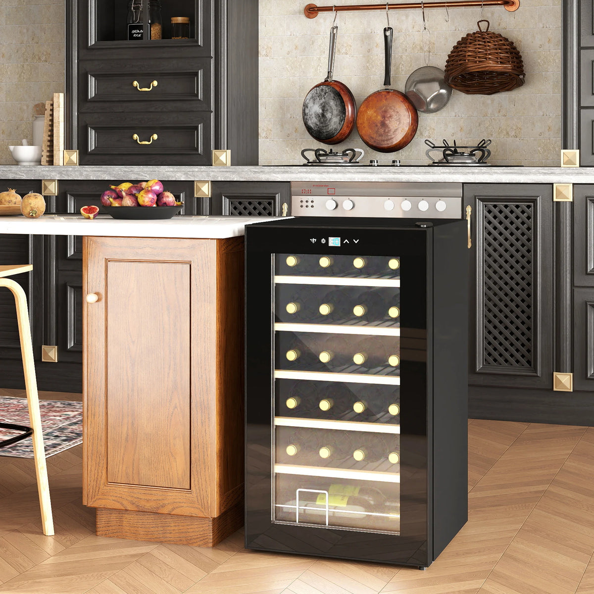 24-Bottle Freestanding Wine Fridge with Glass Door and Touch Control, 65L, Black