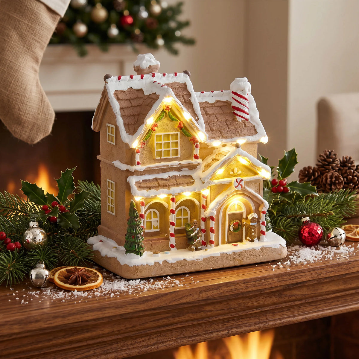 Christmas Village Gingerbread House with LED Lights and Music