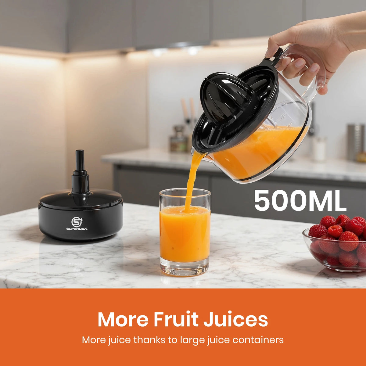 Electric Citrus Juicer 500ml with Two-Way Rotation 30W Motor Detachable Parts and Easy Clean Design for Oranges Lemons and Limes