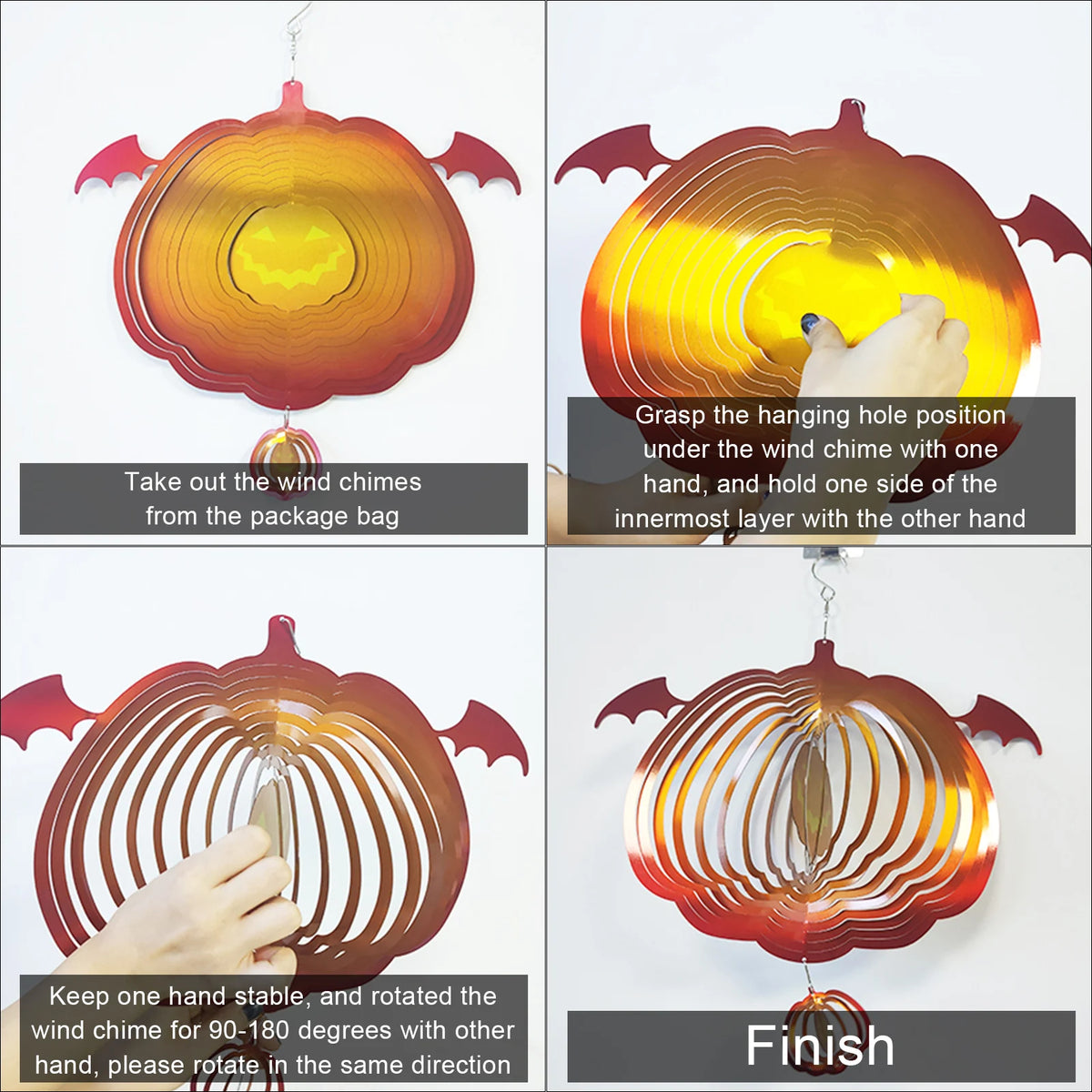 Halloween Pumpkin Wind Spinner, Stainless Steel Hanging Garden Decoration, 33cm