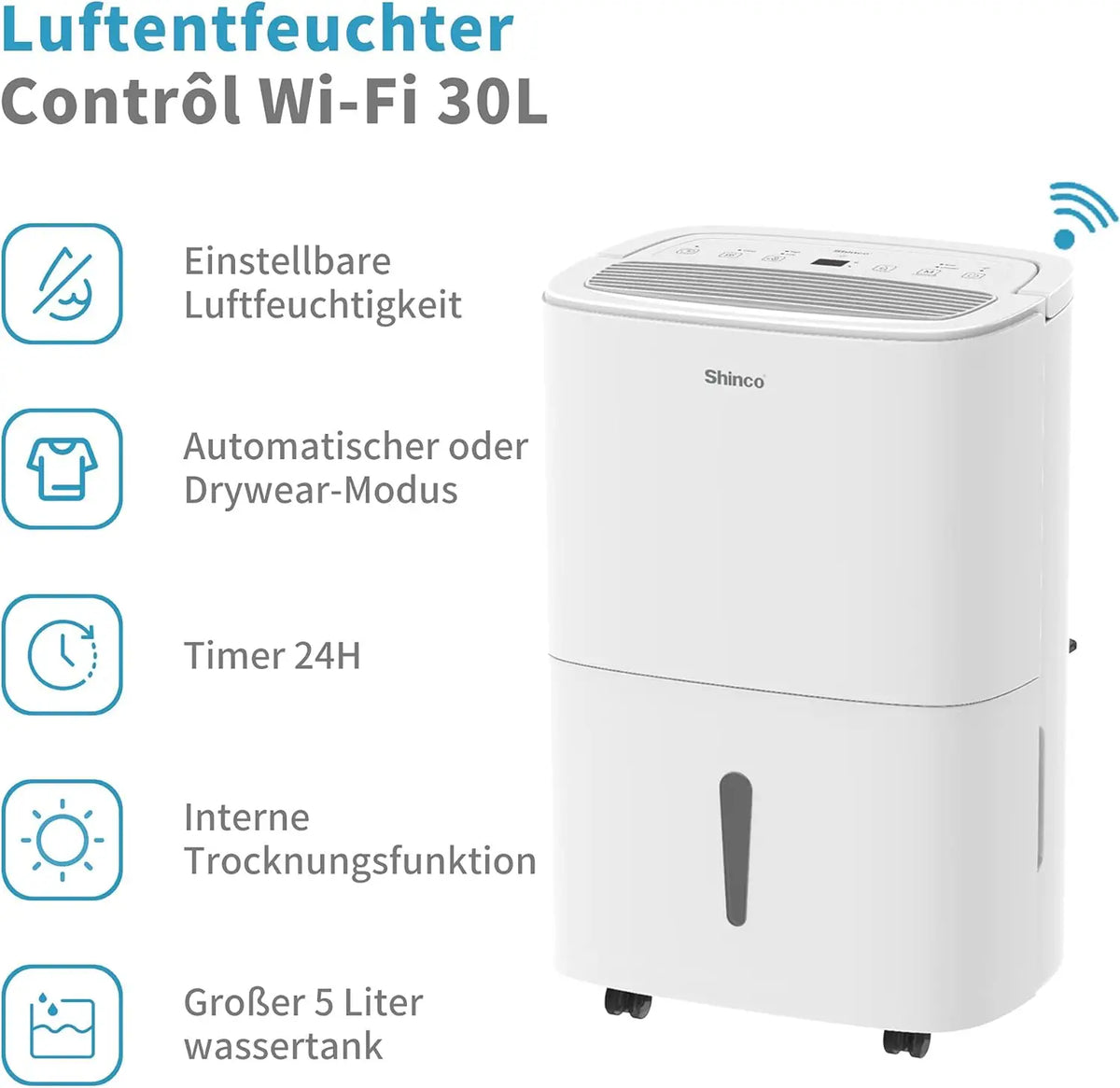 30L per Day Dehumidifier with WiFi, 24-Hour Timer and Laundry Drying