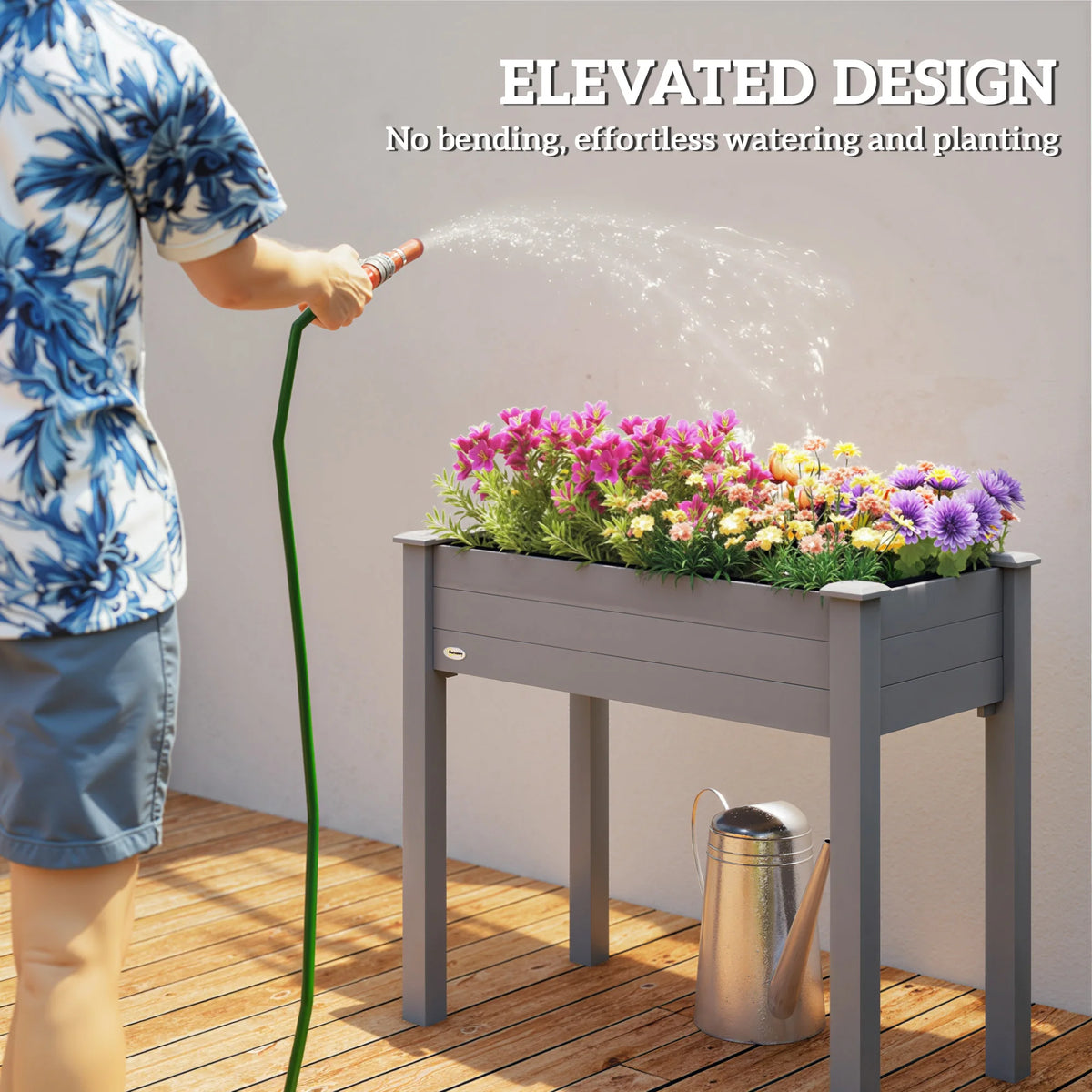 Raised Bed for Garden, Wooden Elevated Planter Box with Bed Liner, for Flower Vegetable Herb