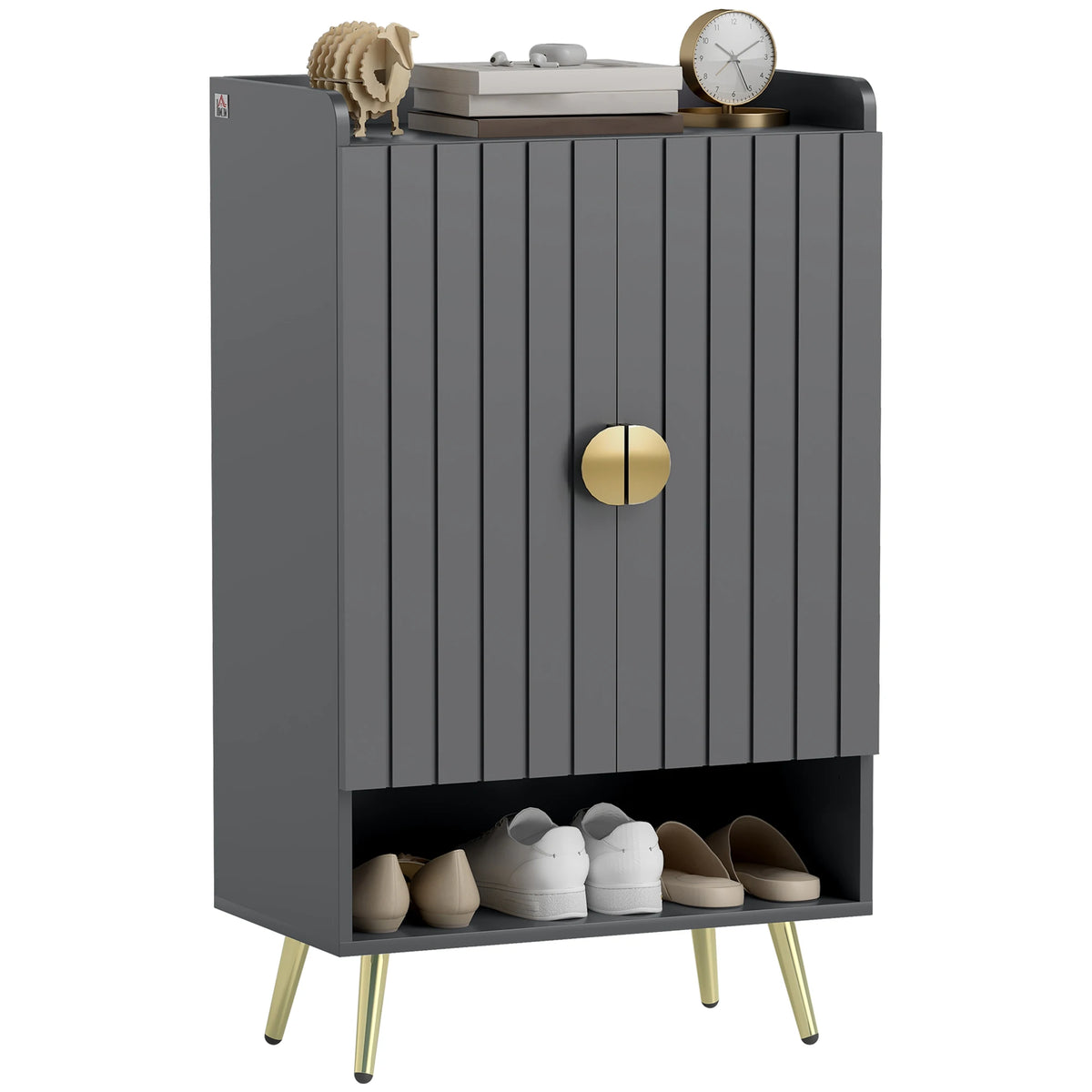 Hallway Shoe Cabinet with Adjustable Shelves and Steel Legs, Grey