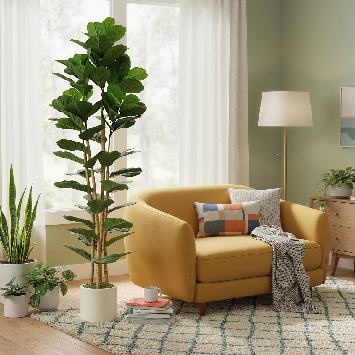 Artificial Fiddle Leaf Fig Tree 180cm with PEVA Real Touch Leaves and Solid Wood Trunks Potted Faux Plant
