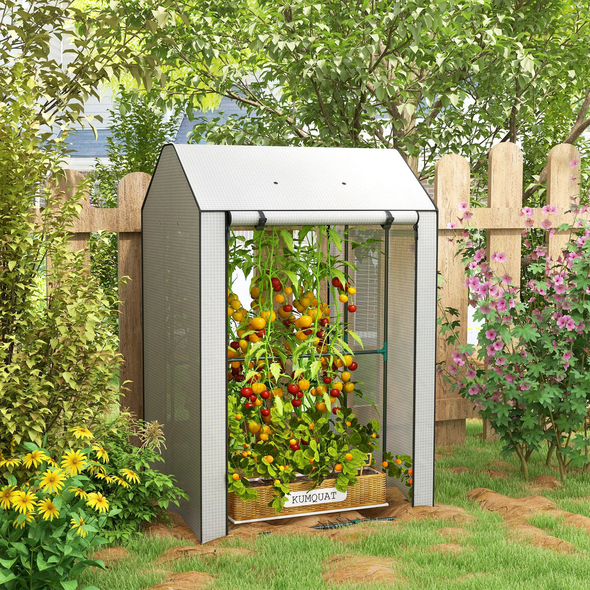 Compact Greenhouse with 4 Wire Shelves and Vents, 100 x 80 x 150cm, White