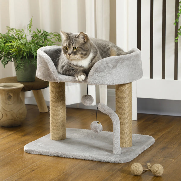 Small Cat Tree with Plush Bed, Jute Scratching Posts and Toy Balls
