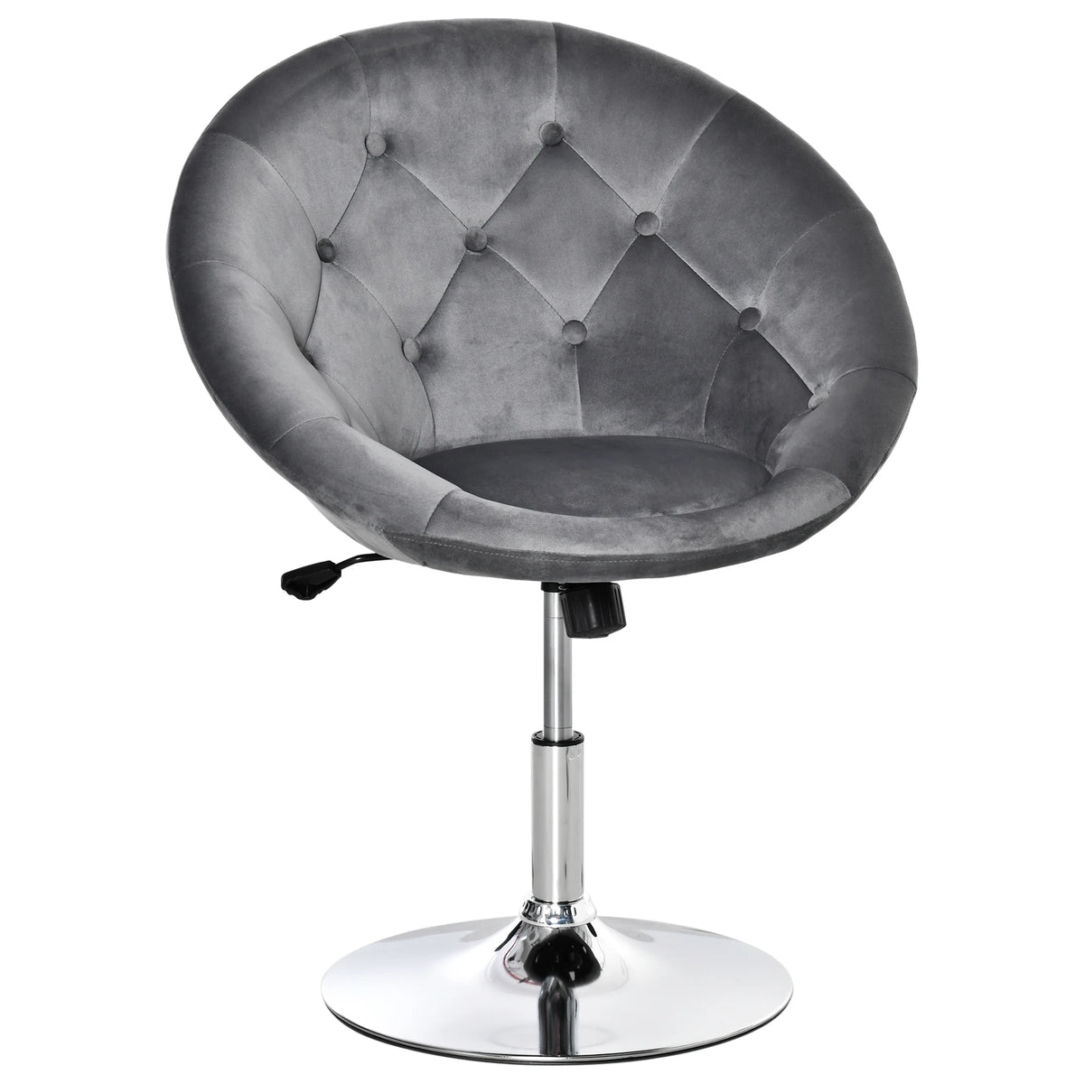 Swivel Tub Dining Chair with Adjustable Height and Button Tufting, Grey Velvet-Feel