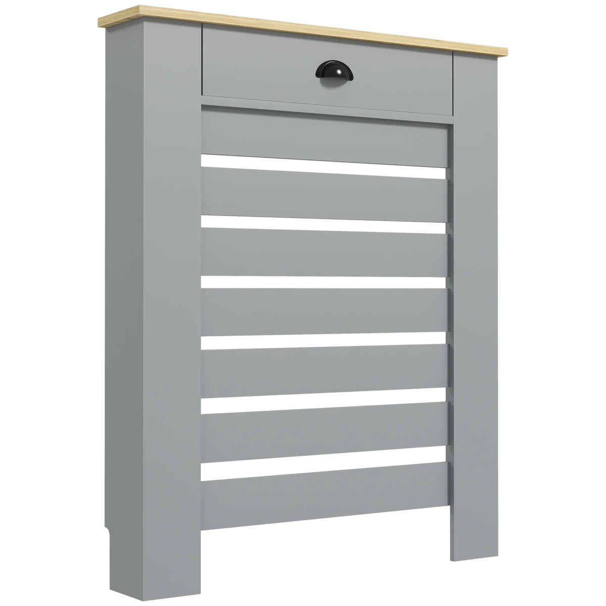 Slatted Radiator Cover with Drawer, 78cm, Grey